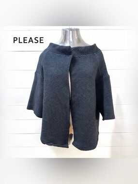 PLEASE Black Ribbed Open Cardigan – Size M